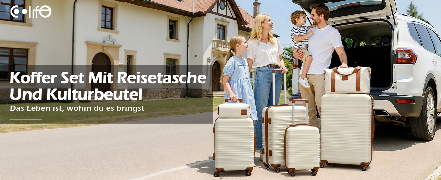 Набір валіз COOLIFE 3 в 1: великий дорожній набір 71 см + сумка та косметичка | ABS, 360° колеса, TSA-замок. Ідеально для подорожей, відпочинку, навчання за кордоном. Сімейний набір ручної поклажі 3 шт. Чорний/Коричневий