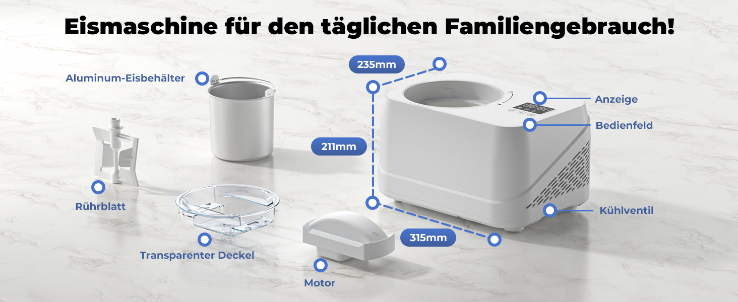 Машина для приготування льоду з компресором 1л, самостійно охолоджувана знімним контейнером для льоду, з лопаткою/мірювальним циліндром з позначками