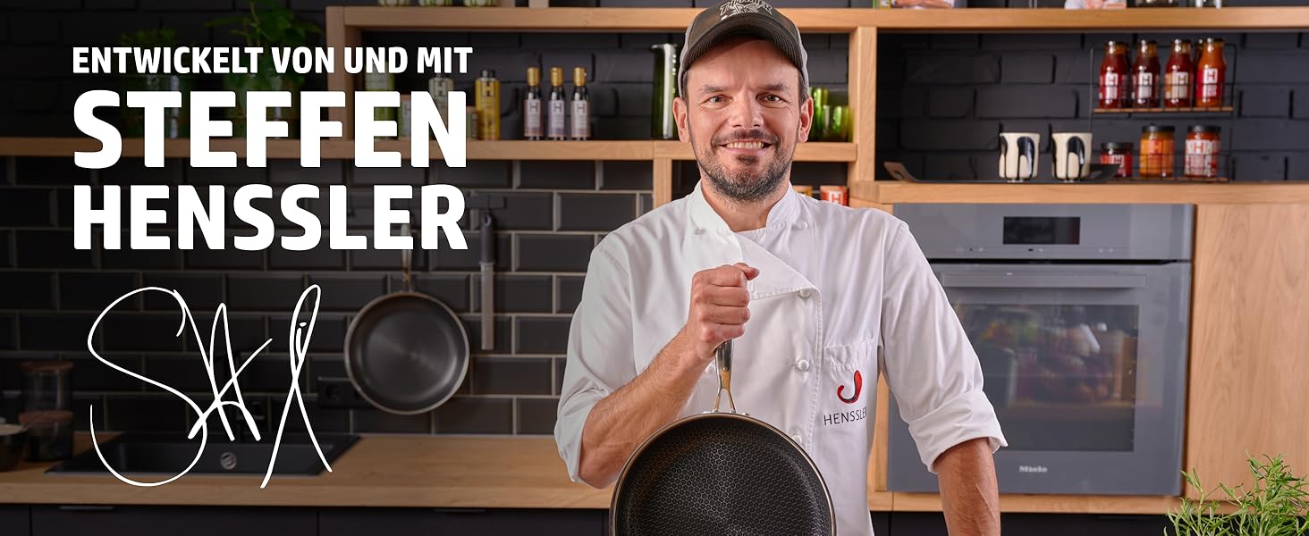 Сковорода HENSSELERS® 28 см - універсальна для всіх типів плит, антипригарне покриття у вигляді сот, індукційна, стійка до подряпин та порізів