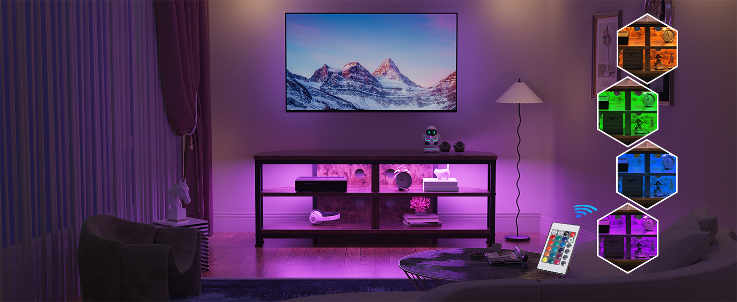 Тумба під телевізор кутова Dripex з LED підсвіткою, стиль Індастріал, дерево-метал (106x36x45.5 см)