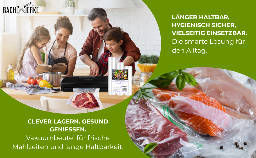 Вакууматор для продуктів BACHWERKE з шириною шва 32 см, вакуумний пакувальник з набором пакетів та запасним різаком