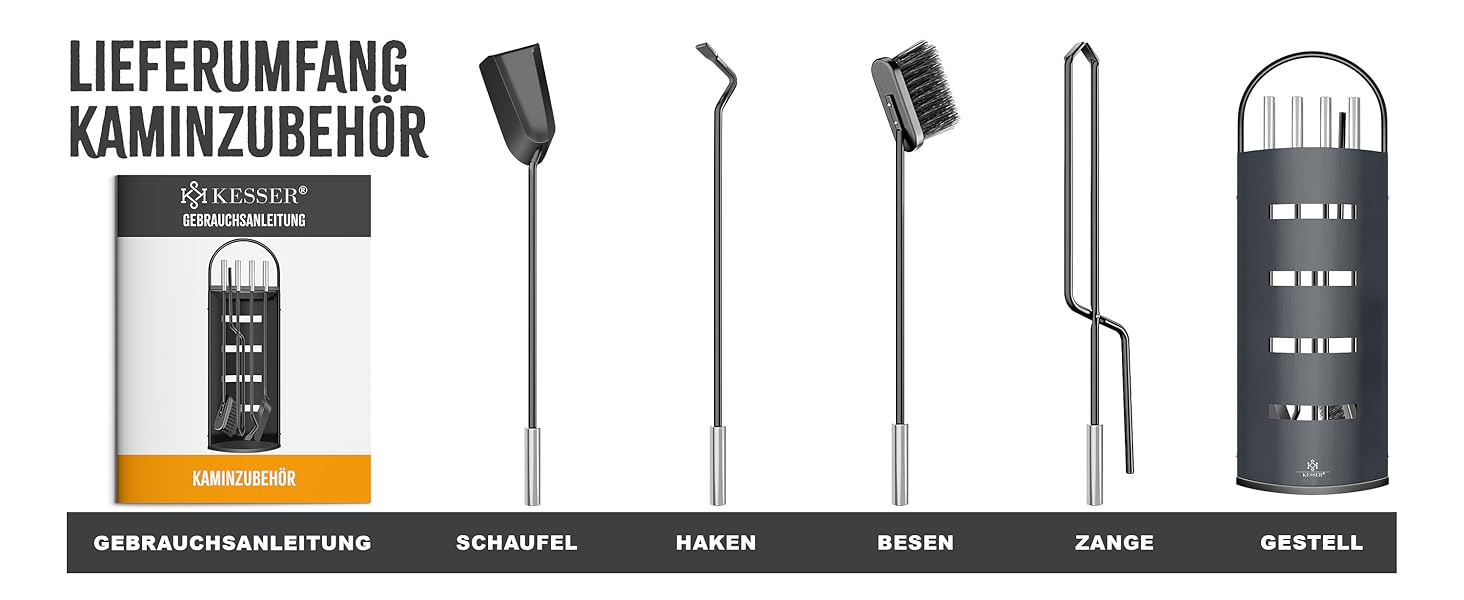 Набір для каміну KESSER® 5 предметів | Сучасний дизайн, з покриттям, з нержавіючої сталі, антрацит