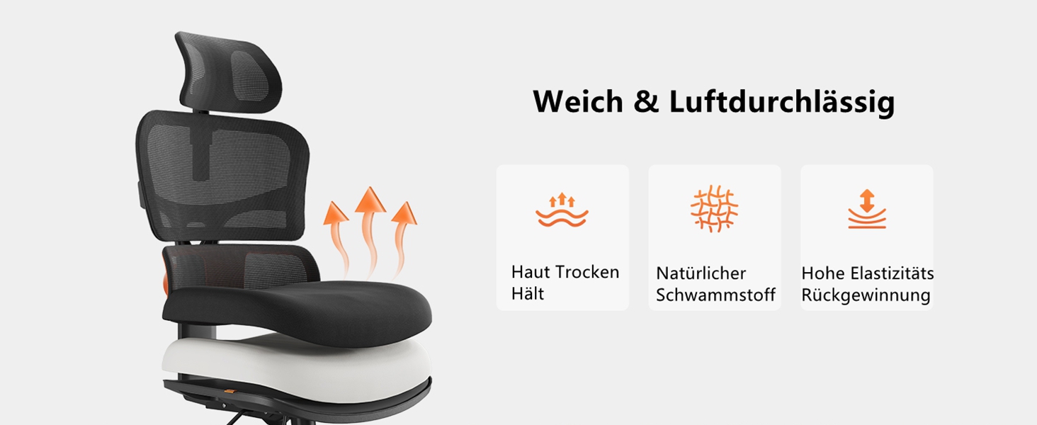 Офісне крісло Newtral NT001: ергономічне, регульована підголівник та підлокітники, 150 кг, чорний