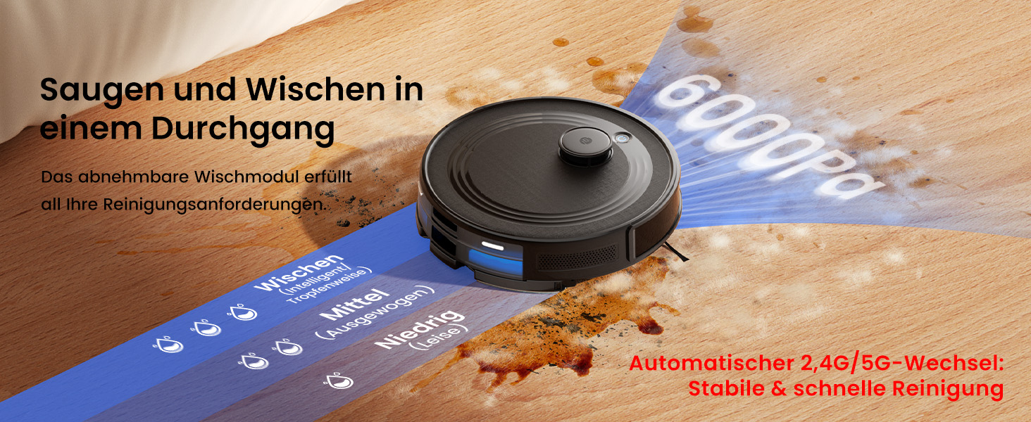 Робот-пилосос LEFANT M2 Plus з картографією, лазерною навігацією, 6000Pa, WiFi/App/Alexa, чорний