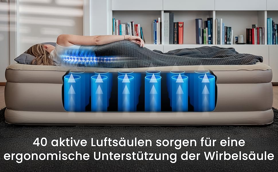 Надувне ліжко для 2 осіб - самонадувна повітряна матрац | Преміум гостьове ліжко без кабелю живлення - вбудований USB-C насос | Надувне ліжко - виберіть розмір зараз! (Бежевий, двоспальне)