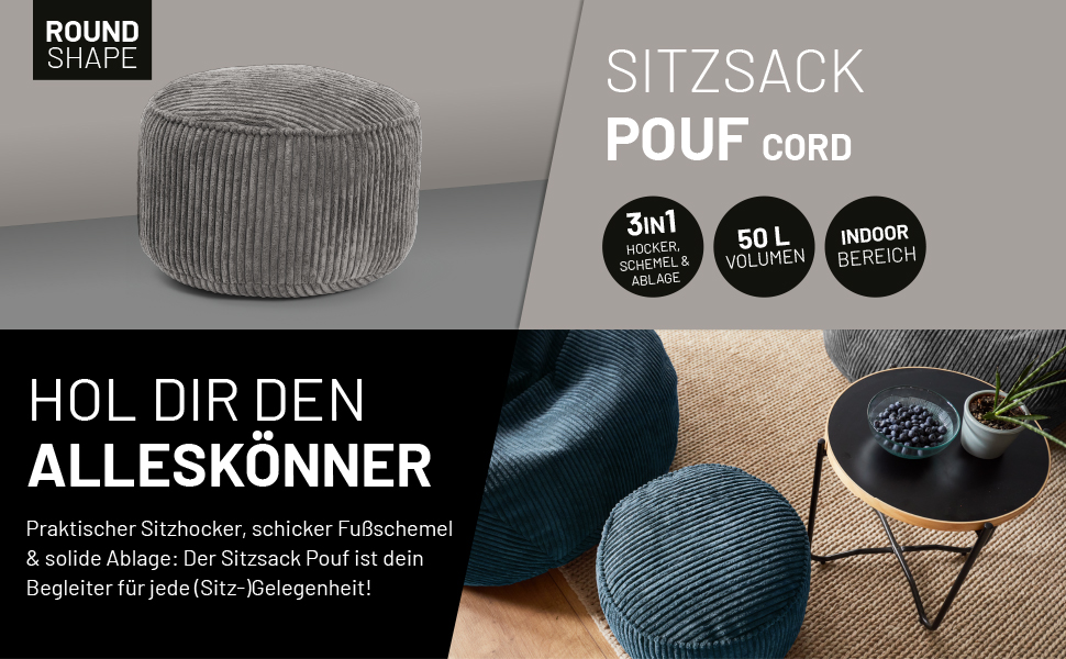 Lumaland Gaming Sitzsack XXL Cord: Крісло-мішок для геймерів, темно-синій, 135x100 см. Комфортний Bean Bag для підлітків та дорослих
