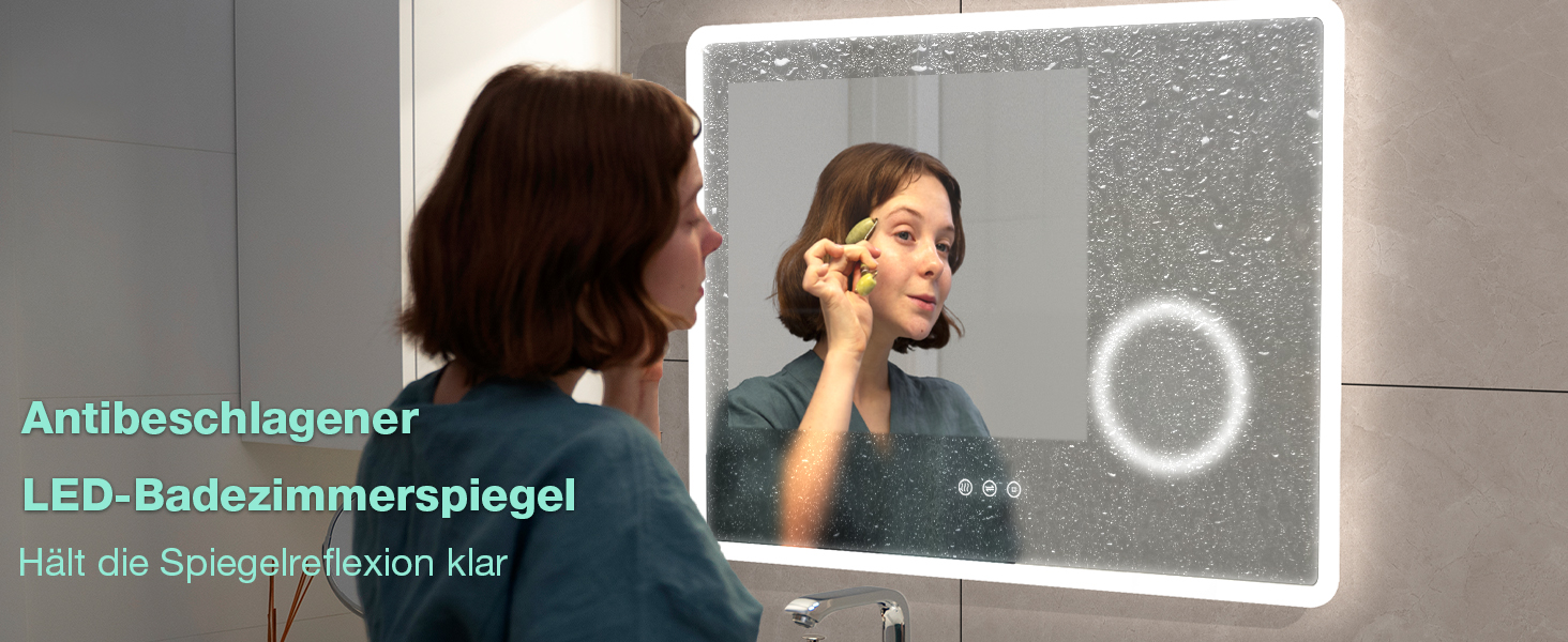 Дзеркало для ванної кімнати GIMBELEN LED з підсвічуванням 80x60 см, прямокутне, сенсорне керування, регульована яскравість, 3 кольори світла, антизапар, для вертикального/горизонтального монтажу