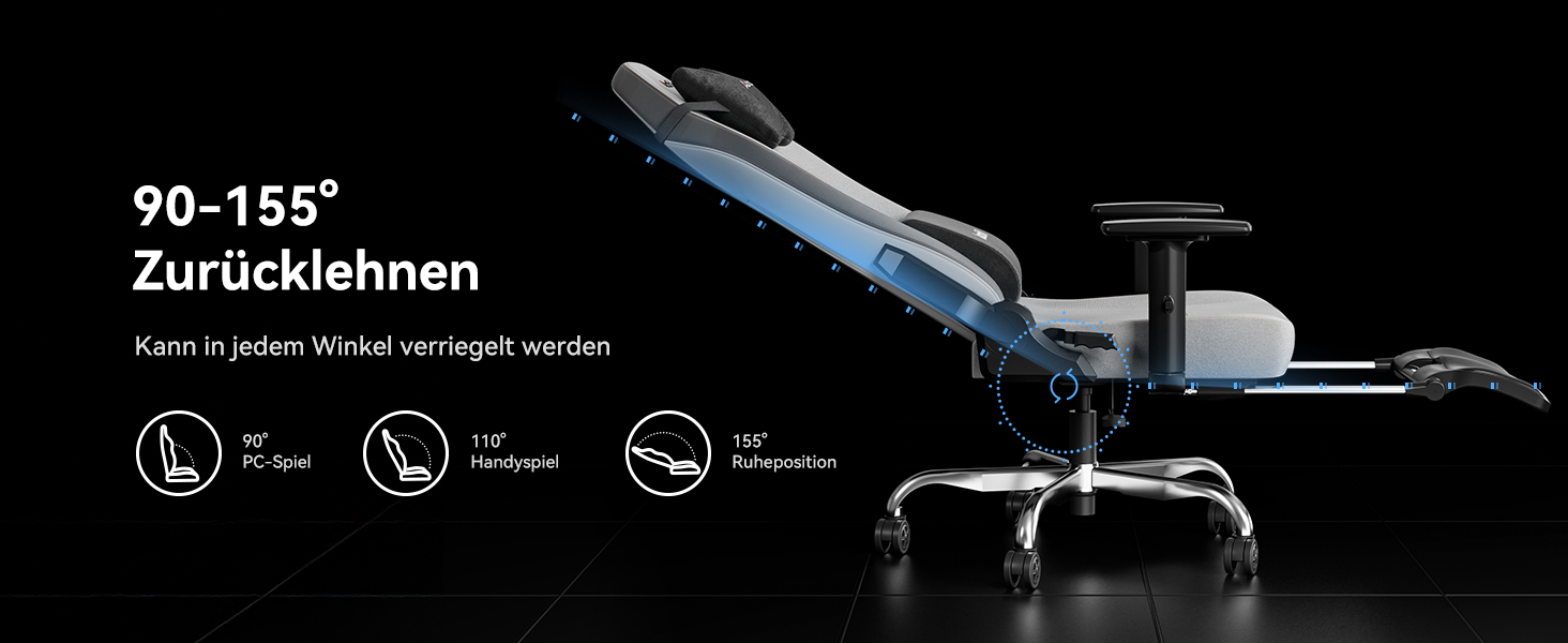 Ігровий крісло AutoFull C3 з ергономічною підтримкою спини | З регульованими підлокітниками, підставкою для ніг, подушками для голови та попереку | Макс. вага 150 кг | Сірий з тканинного покриття
