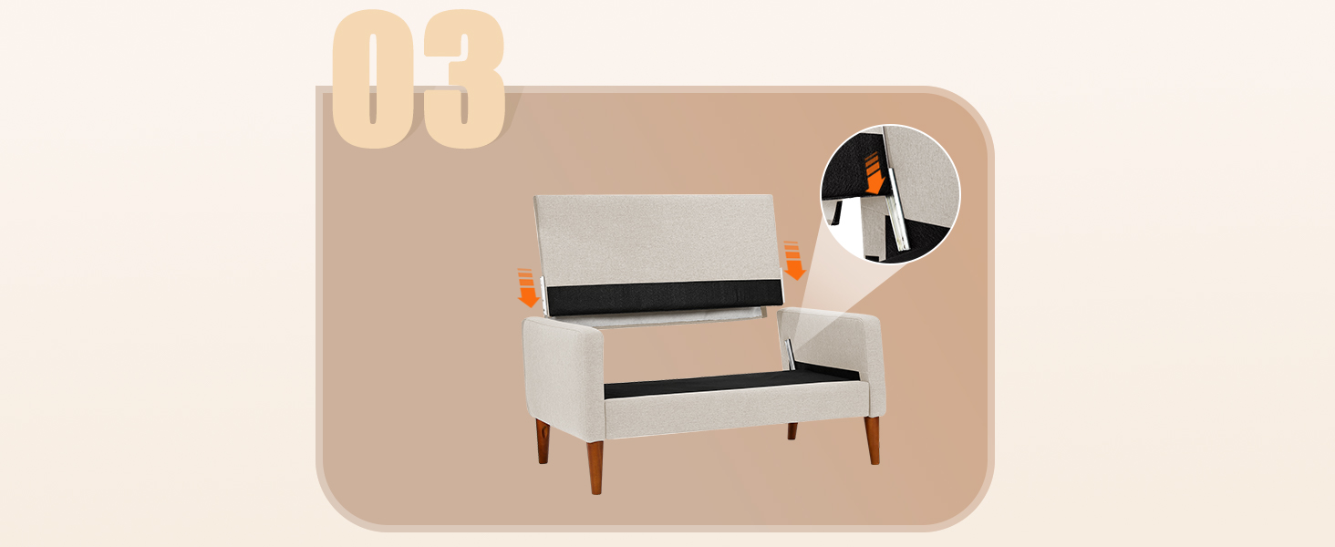 Диван Vesgantti 2-місний, 121 см, сучасний дизайн, з 2 подушками, для вітальні/квартири/офісу, тканина льон, колір пісочний