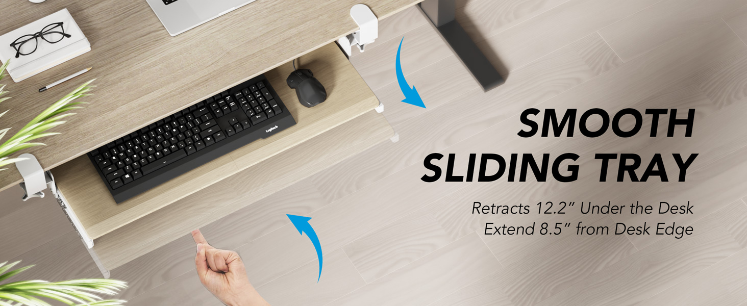 Висувна підставка для клавіатури під стіл з К-кріпленням, великого формату, стійка, ковзна, платформа для клавіатури 838 мм x 280 мм, висувна платформа, комп'ютерна шухляда для набору тексту (дуб)