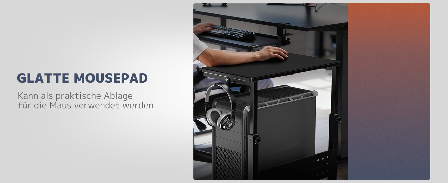 Підставка для ПК з регулюванням висоти PUTORSEN, 2 рівні, з роликами та підкладкою для миші, чорний Full-Tower (до 40 кг/рівень)