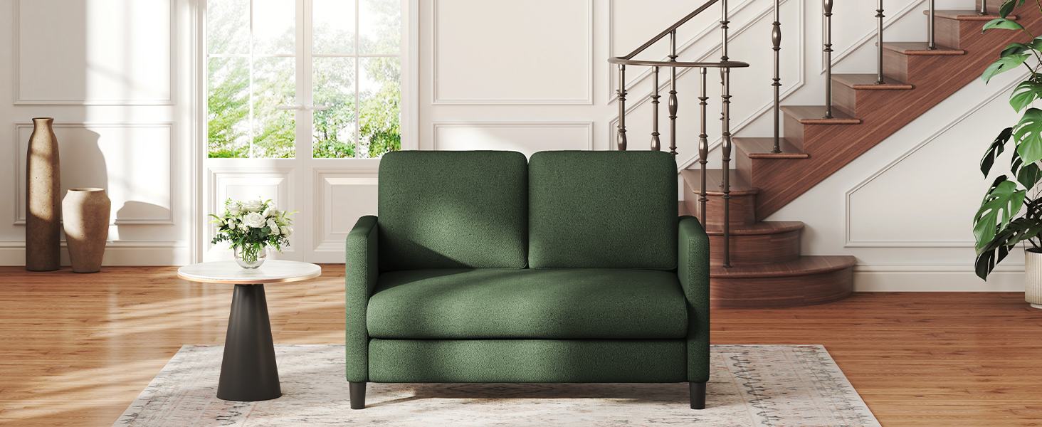 Диван 2-місний, компактний, 130 см, зелений. Зручний диван для підліткової кімнати, легко збирається без інструментів. Дивани з масиву дерева, компактні дивани для вітальні.