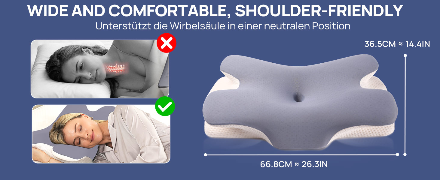 Ергономічна подушка для шиї MULISOFT з ефектом пам'яті (Memory Foam), форма-метелик, розмір M, синя