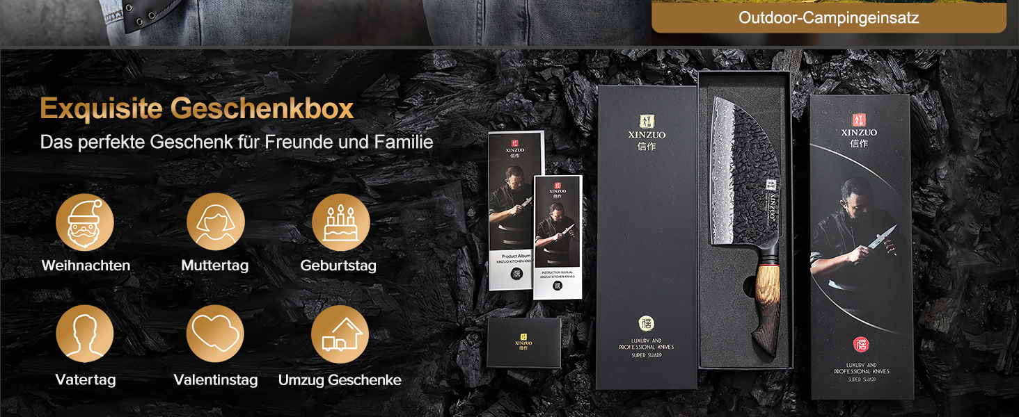 Ніж кухарський XINZUO Damaststahl 19,3 см з фінішною обробкою Hammer, професійний, з нержавіючої сталі Дамаск, з ергономічною ручкою з білого дуба, серія Mo