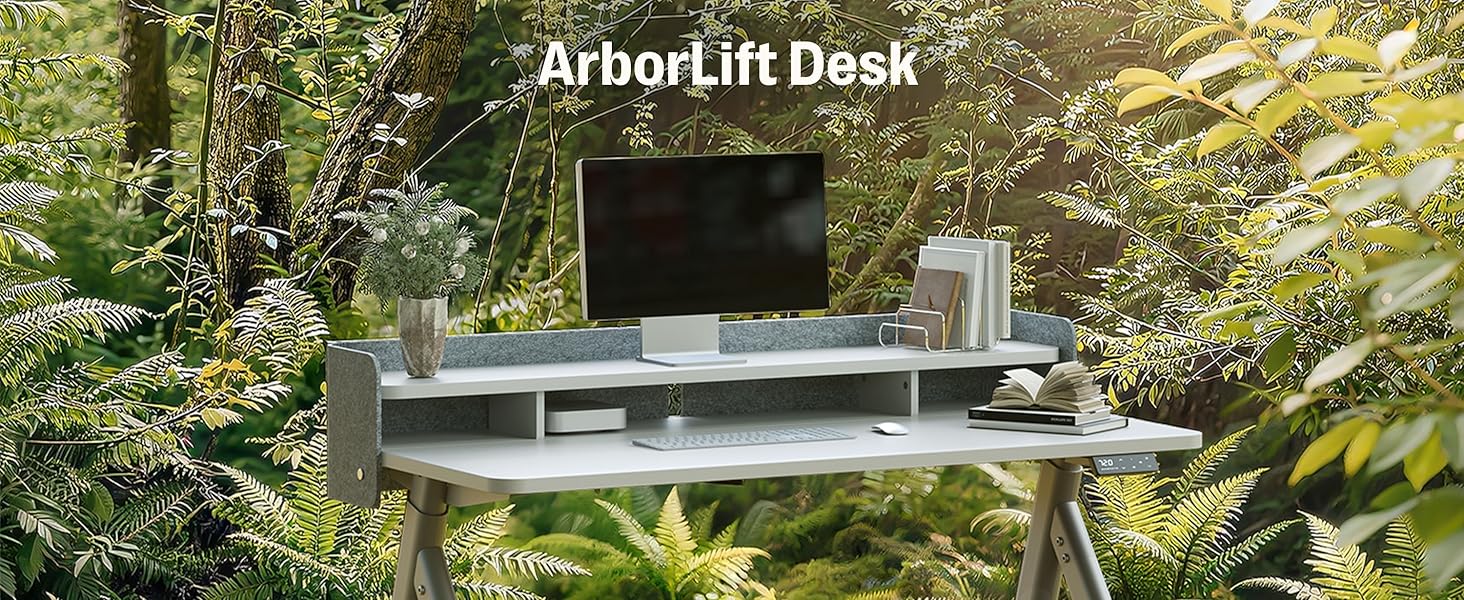 Електричний регульований стіл MAIDeSITe Arbor Lift 120x60 см срібно-білий з монітором та акустичною перегородкою