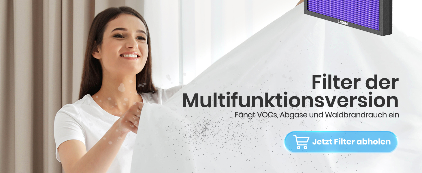 Повітряний очисник для алергіків та курців, CADR 340 м³/год, монітор PM 2,5, WiFi та Alexa, 4 режими