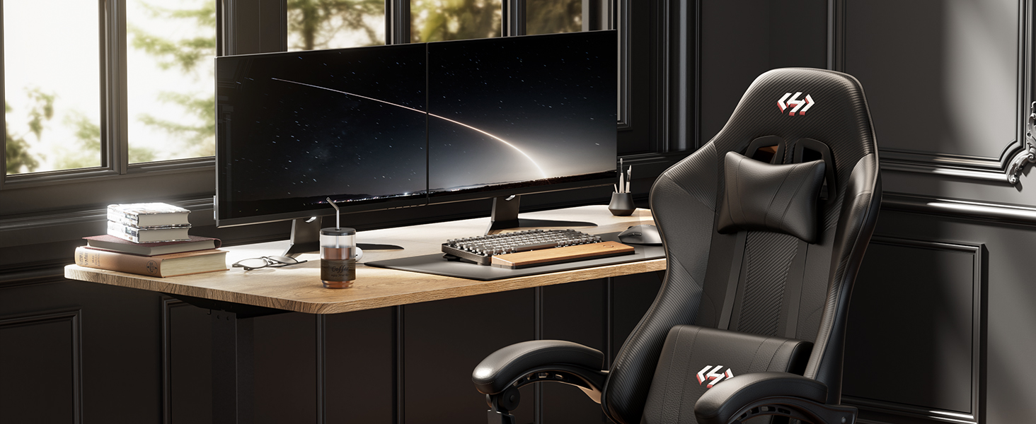 HLONONE Ігровий крісло, ергономічний геймерський крісло з кишеньковим пружинним матрацом, гоночний крісло для геймерів з підніжкою, підтримкою попереку, регульоване офісне крісло, вантажопідйомність 150 кг, PC крісло (Чорний-зелений)