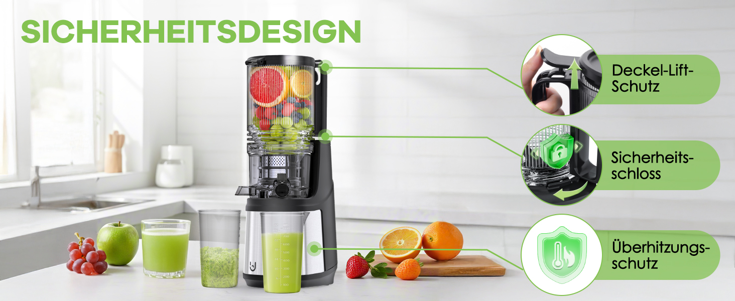 Електричний соковитискач Kauen 350W з великою подачею для цілих овочів та фруктів, легко миється, нержавіюча сталь