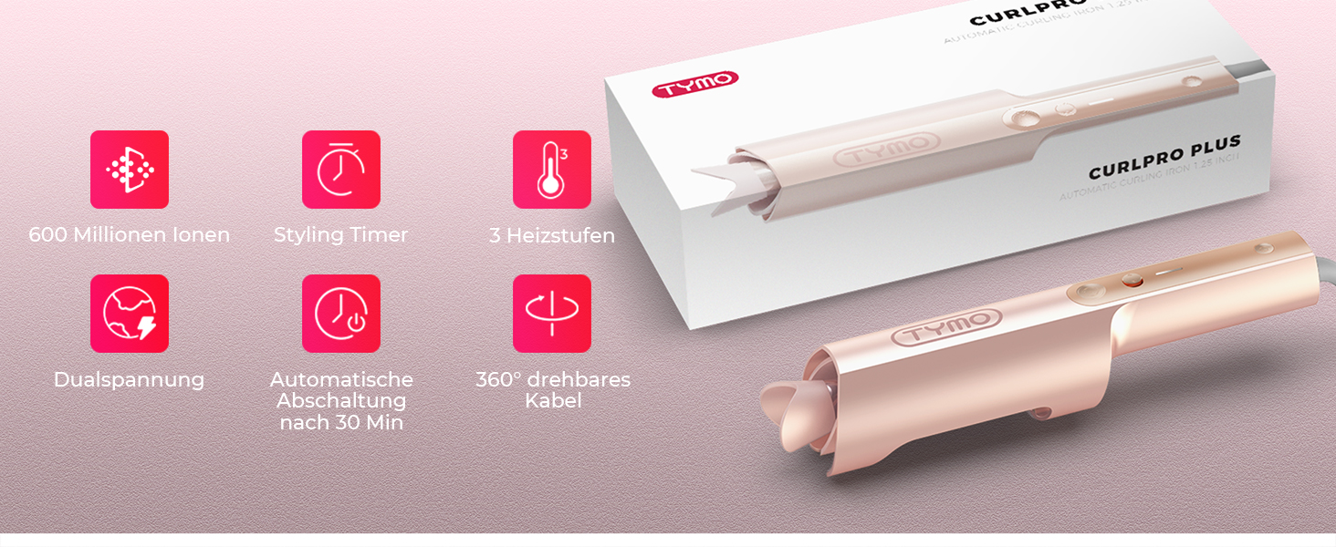 Автоматичний локон TYMO Curlpro Plus: 32 мм, золото-рожевий, для довгих волосся