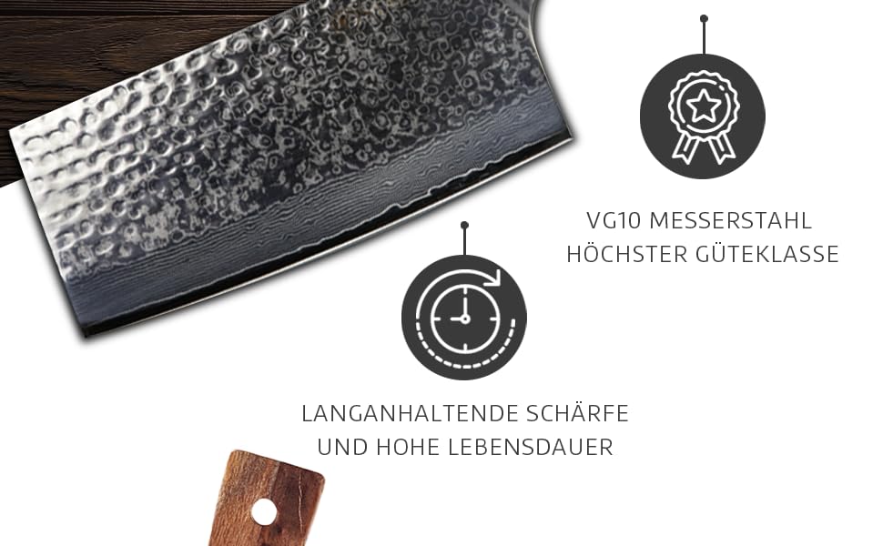 Набір кухонних ножів Stallion Damast з ручкою Ironwood - Японський дамаський сталь VG10, V-подібний край 10 градусів