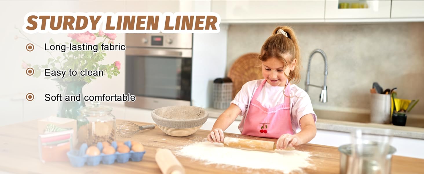 Набір для випічки хліба Brot: 2 корзини (23см круглі, 25см овальні), тейгшкребок, мішалка, тканинний вкладиш & лам, 100% ротанг