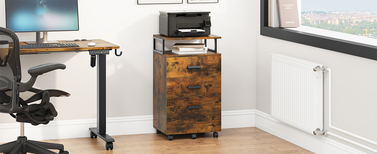 Мобільний архівний шафа YITAHOME на коліщатках, офісний контейнер з шухлядами, шафа-контейнер на колесах, тумба з шухлядами для дому та офісу, 45.7 x 36 x 76.2 см (Вінтаж-коричневий)