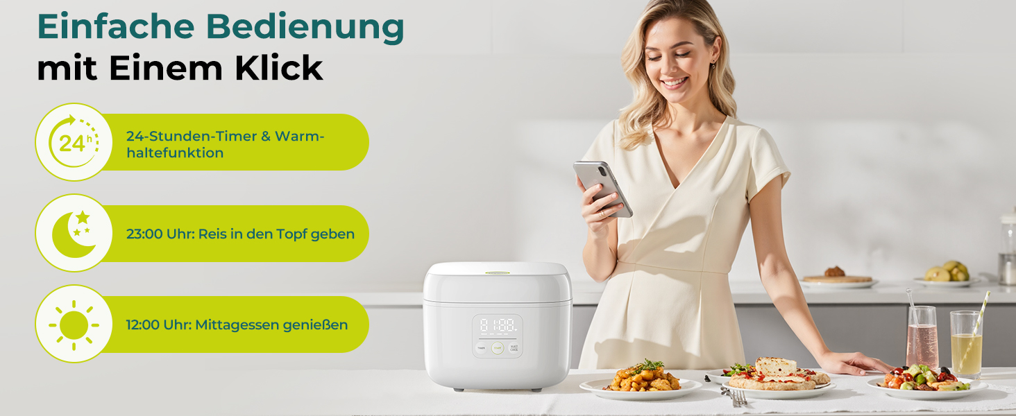 Рисварка електрична Joyami Mini Smart 0.8л з антипригарним покриттям, біла - для 1-3 осіб