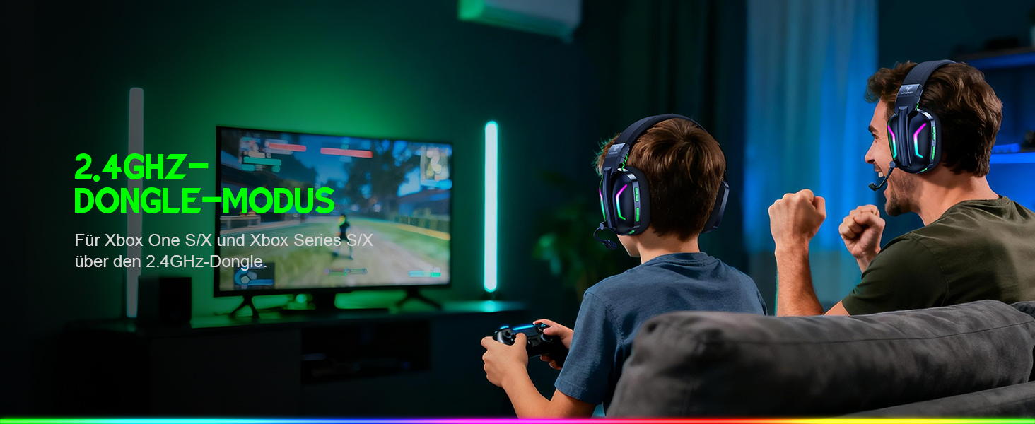 WG1 Bluetooth ігрова гарнітура з мікрофоном, бездротова, 2.4G, для PS5, PS4, PC, Switch, Mac, з LED підсвічуванням, шумозаглушення, 50 годин роботи, Satinweiß (Upgrade-Xbox, Quantum White)