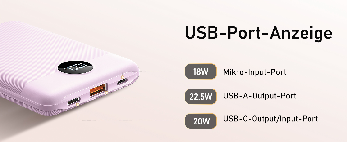 Зовнішній акумулятор Power Bank 10000mAh VEEKTOMX 22.5W Mini PD3.0 QC3.0 USB C Сумісний з iPhone/Samsung тощо Фіолетовий