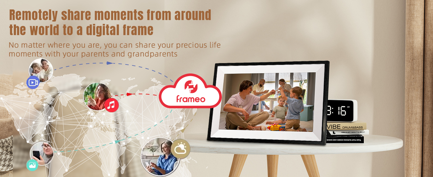 Цифровий фоторамка Aorpdd з Wi-Fi, 10.1 дюйма, HD IPS, сенсорний екран, 32GB, автоматичне обертання, Frameo App, чорний