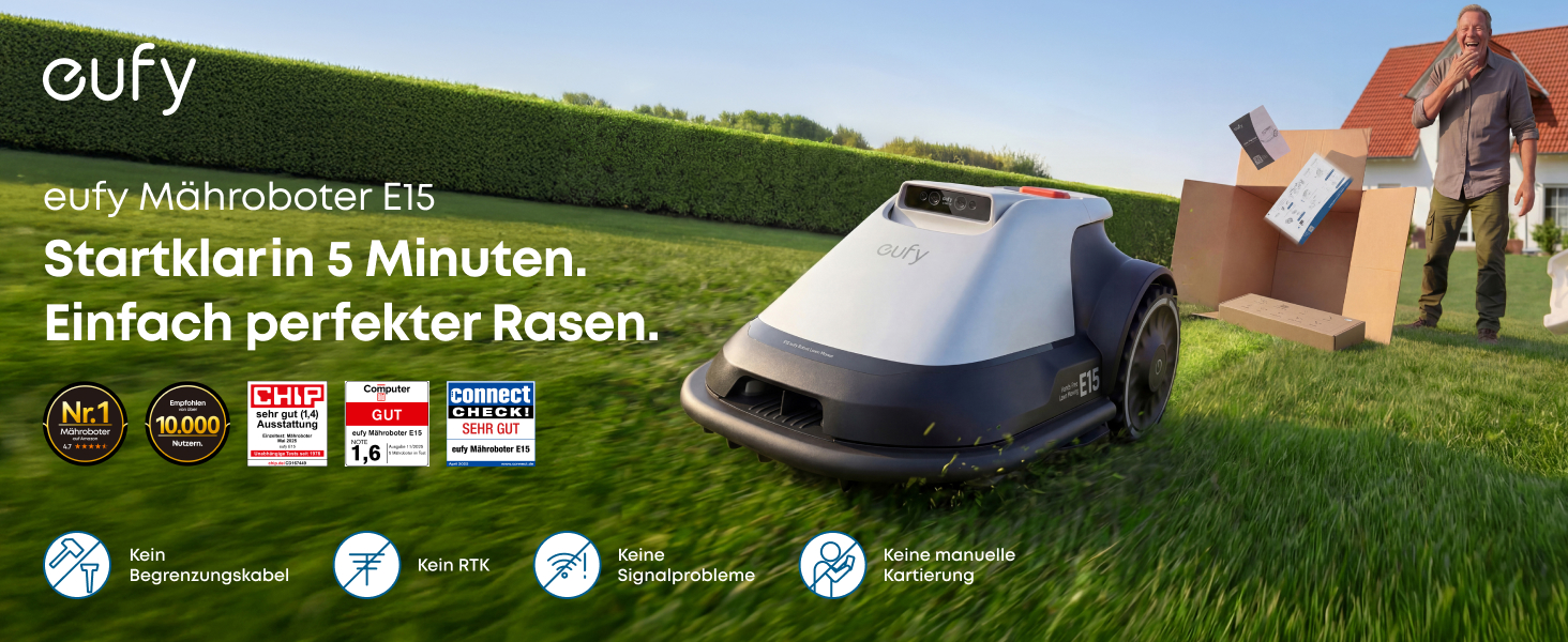 Робот-газонокосарка eufy E15 без дроту, до 800 м², TrueVision, навігація, уникнення перешкод, керування через додаток