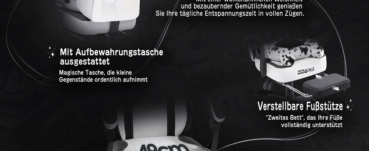 Ігровий крісло Dowinx з підніжкою, ергономічний геймерський крісло для ПК, комфортний крісло для дорослих, рожево-білий (чорно-білий)