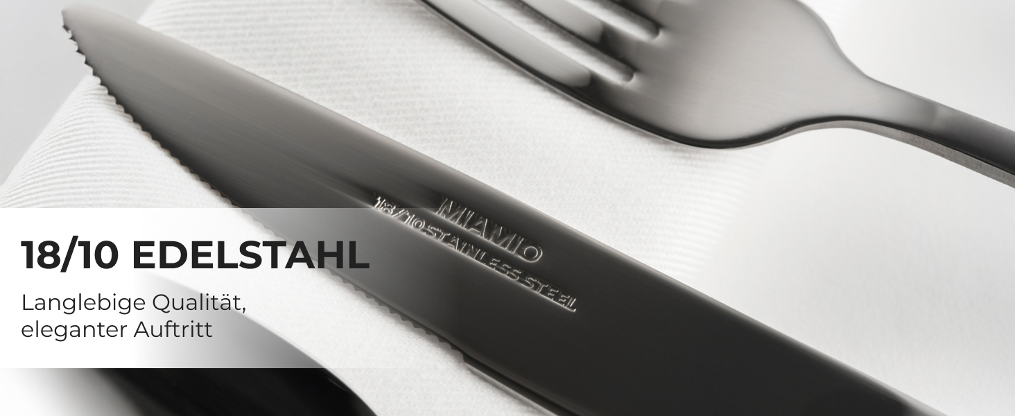 Набір столових приборів Miamio для 6 осіб (36 предметів) – нержавіюча сталь 18/10, чорний колір, придатний для миття в посудомийній машині