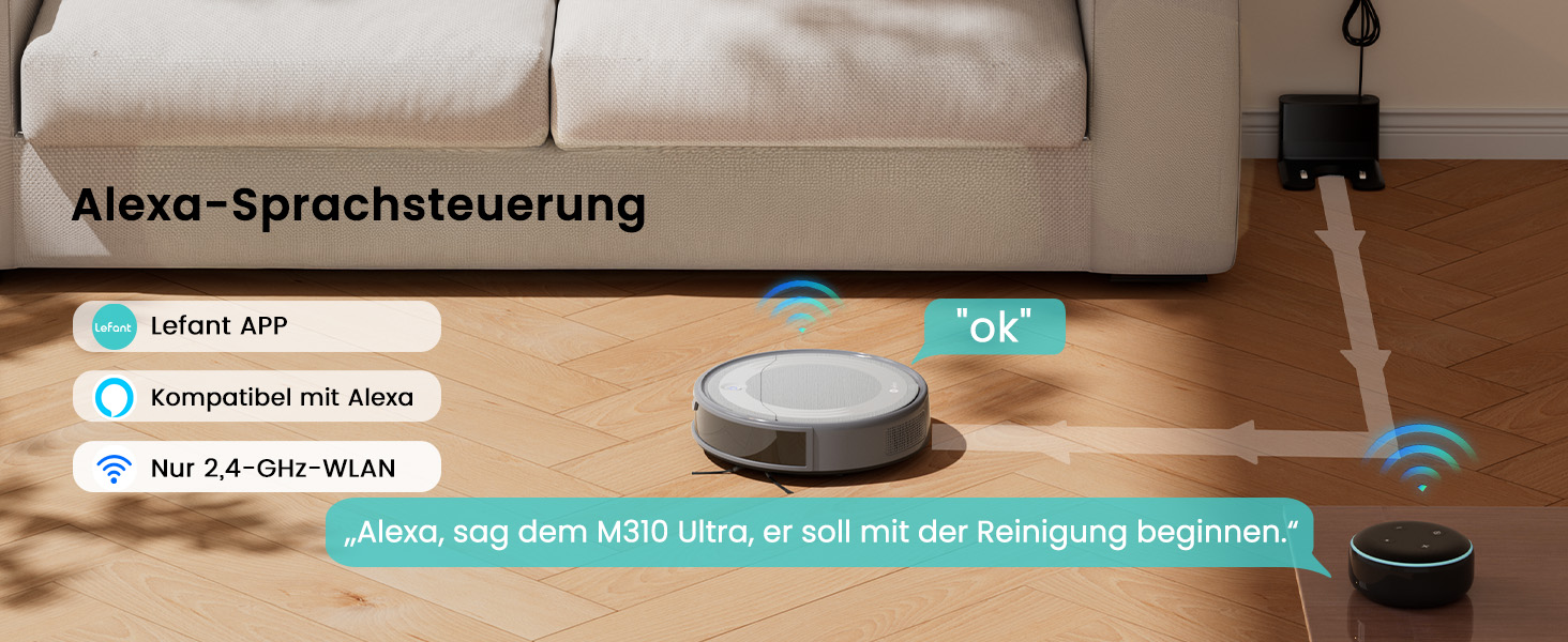 Робот-пилосос LEFANT M310 Ultra з вологою тканиною, лазерною навігацією ToF, потужністю 6000Pa, 7.9 см заввишки, розпізнавання килима, ідеальний для шерсті тварин та твердих підлог, керування через додаток/Alexa, сірий колір