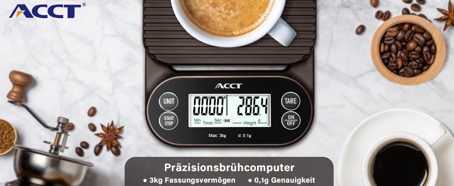 Ваги для кави з таймером – 3 кг/0,1 г, ваги для бариста для еспресо, приготування та кухонного використання, 4 одиниці, високоточні ваги з антиковзким покриттям