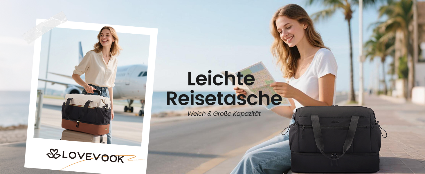 Сумка-трансформер LOVEVOOK для подорожей: жіноча, легка, 30L, водонепроникна, з відділенням для взуття, для авіаперельотів, спортзал, клініка, пологовий будинок