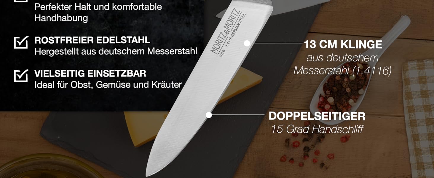 Професійний кухонний ніж Moritz & Moritz 20 см з дамаської сталі 67 шарів - ніж шеф-кухаря з ергономічною ручкою з акації