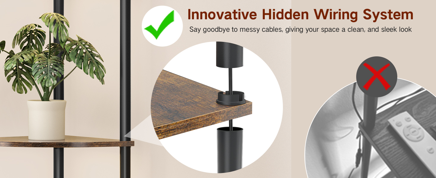 LED торшер з полицею, 3 режими світла, димування (сенсор/пульт), кутова полиця 5 рівнів, вузька книжкова шафа для вітальні, спальні, офісу, чорний