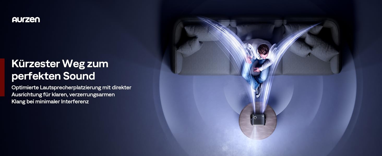 Проектор Aurzen Boom Mini 4-в-1 з Google TV, 4K, 20W Dolby Audio, Wi-Fi, Bluetooth, для дому та на вулицю, автоматичне фокусування, корекція трапецеїдальних спотворень, 500 ANSI люмен (Чорний)