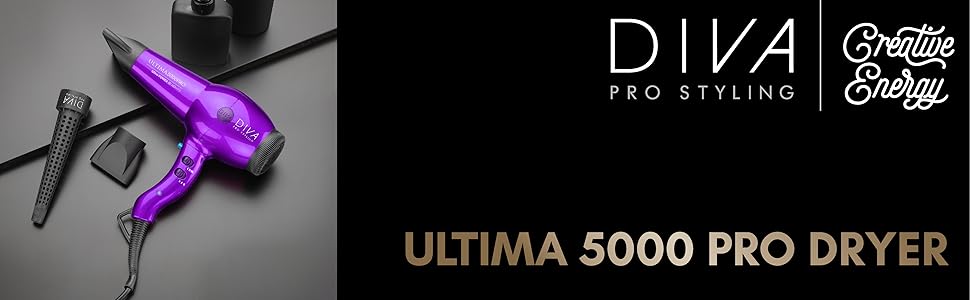 Фен/фен DIVA Pro Styling Ultima 5000 Pro - 2200 Вт, 4 налаштування нагріву та 2 швидкості - True Cold Shot, фіолетовий