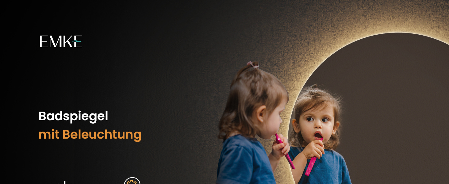 Дзеркало для ванної кімнати EMKE з підсвічуванням, діаметр 50 см, регульоване холодне біле світло, функція пам'яті, вимикач, IP44, енергозберігаюче, з підсвічуванням ззаду, дзеркало для ванної кімнати (3 кольори світла + проти запотівання, 80 x 80 см)