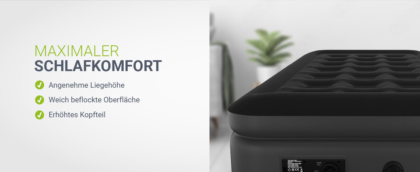 Надувний матрац Juskys самонадувний 150x200 см - 2-х місний з вбудованим насосом - ідеальний для гостей або кемпінгу - водонепроникний, блакитно-білий (чорний, одинарний)