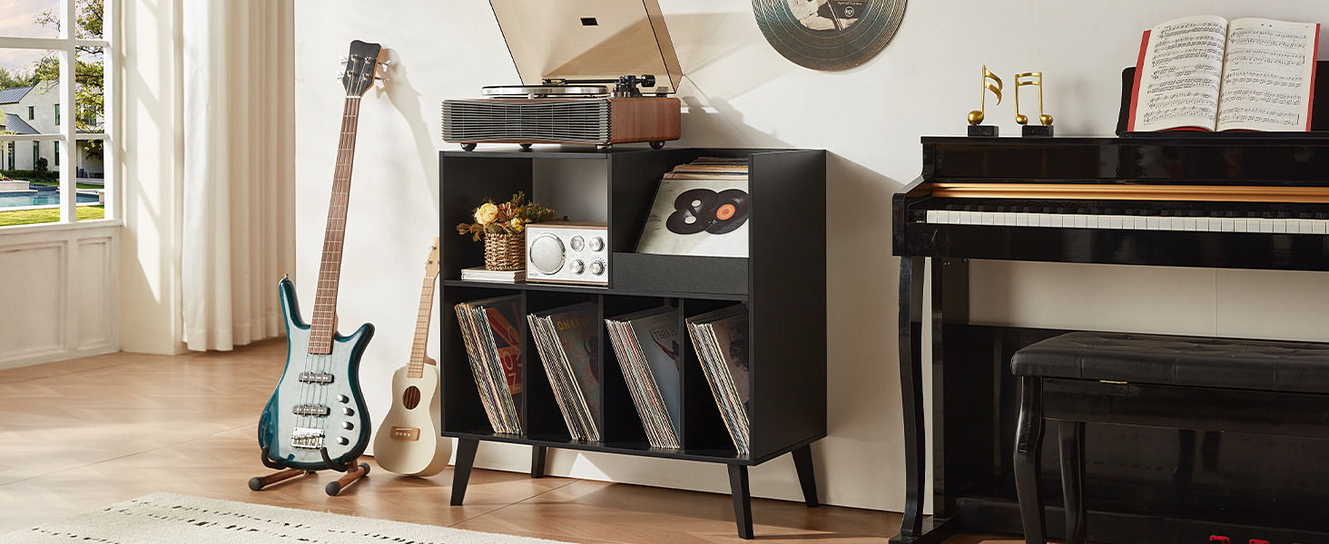 Підставка для платівок на 300 альбомів з полицею для зберігання, чорна