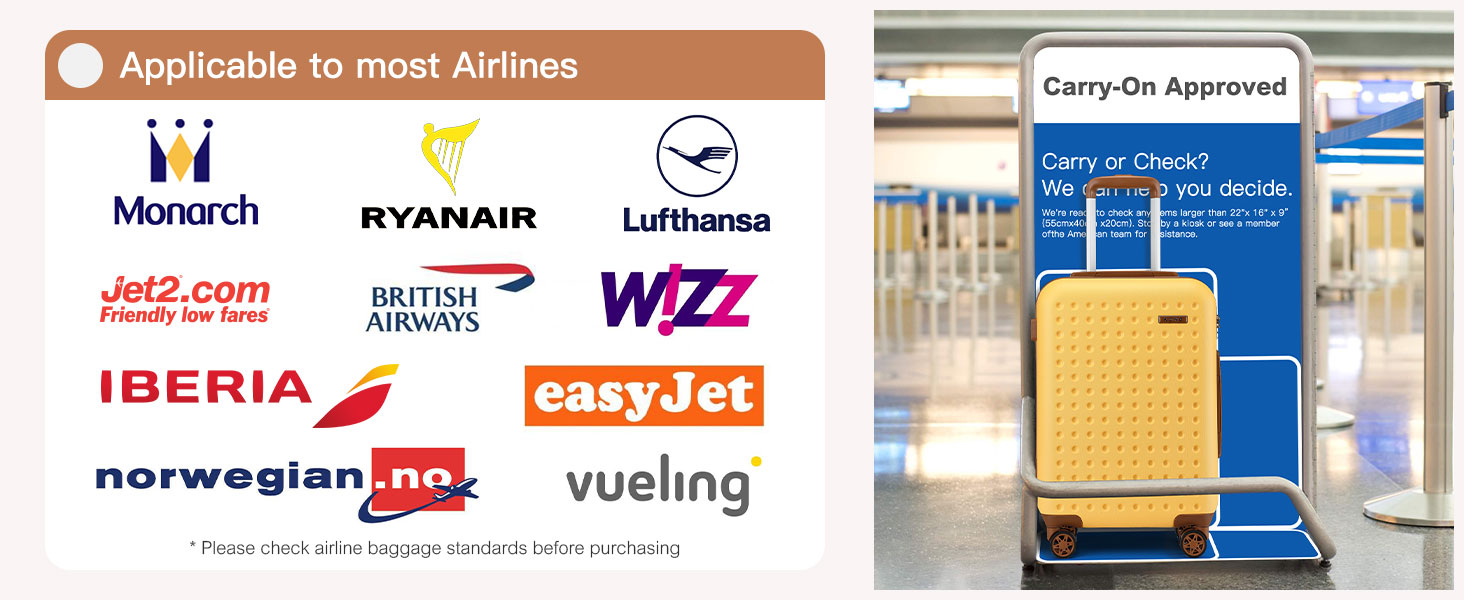 Валіза на колесах KONO з ABS-пластику, 75 x 48 x 29 см, з TSA-замком, білий колір, з косметичкою, ручна поклажа