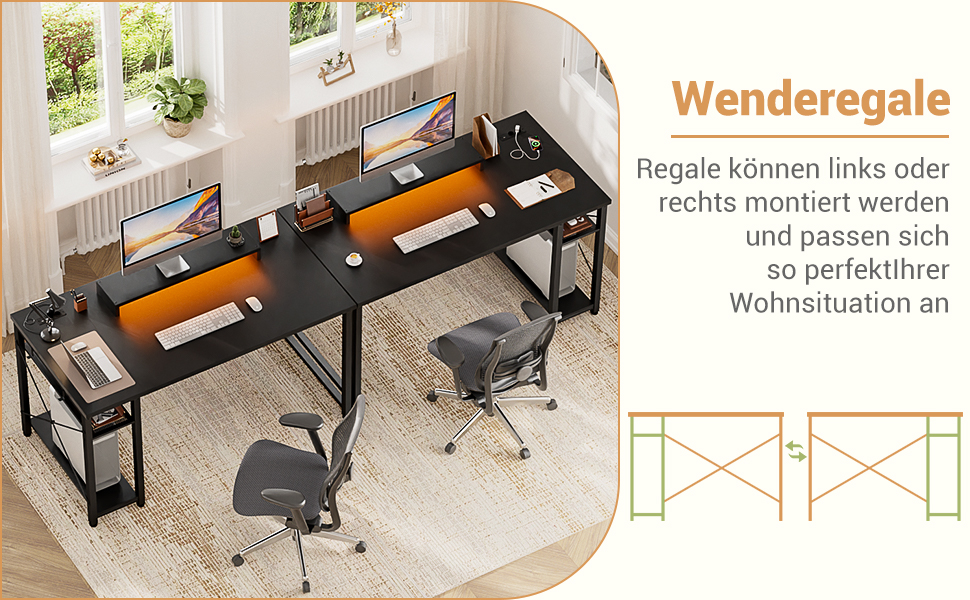 Ігровий стіл з LED підсвічуванням та розетками, стіл для комп'ютера з USB, стіл для ПК з підставкою для монітора, сучасний офісний/письмовий стіл для офісу та ігрової кімнати, чорний