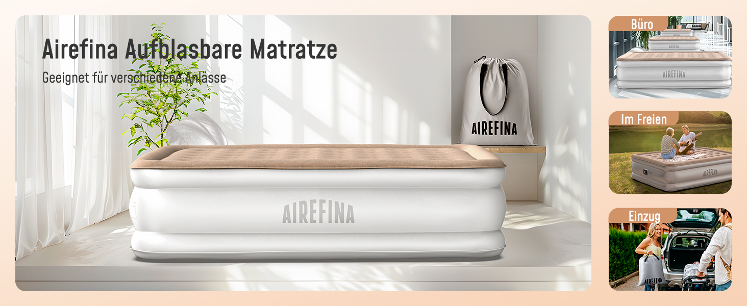 Надувна матрац Airefina з інтегрованим насосом, преміум-якість, для гостей, кемпінгу та дому, 203x152x40 см, на 2 особи