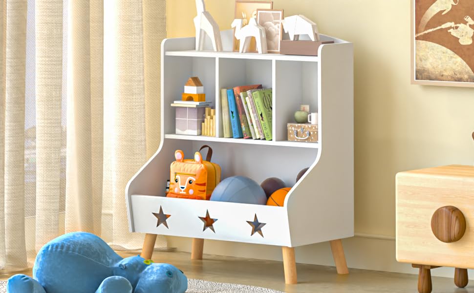 Дитяча полиця для іграшок та книг Garden 4 you, полиця для дитячої кімнати з 3 відкритими секціями, 60x30x63 см (білий)