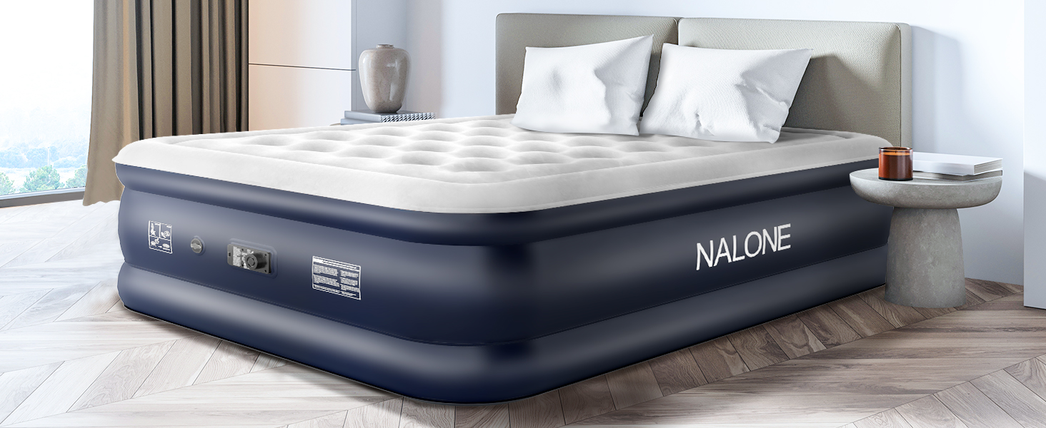 Надувний матрац NALONE для 2 осіб з самонадуваємою системою та вбудованим насосом, для кемпінгу та дому (Queen Size)