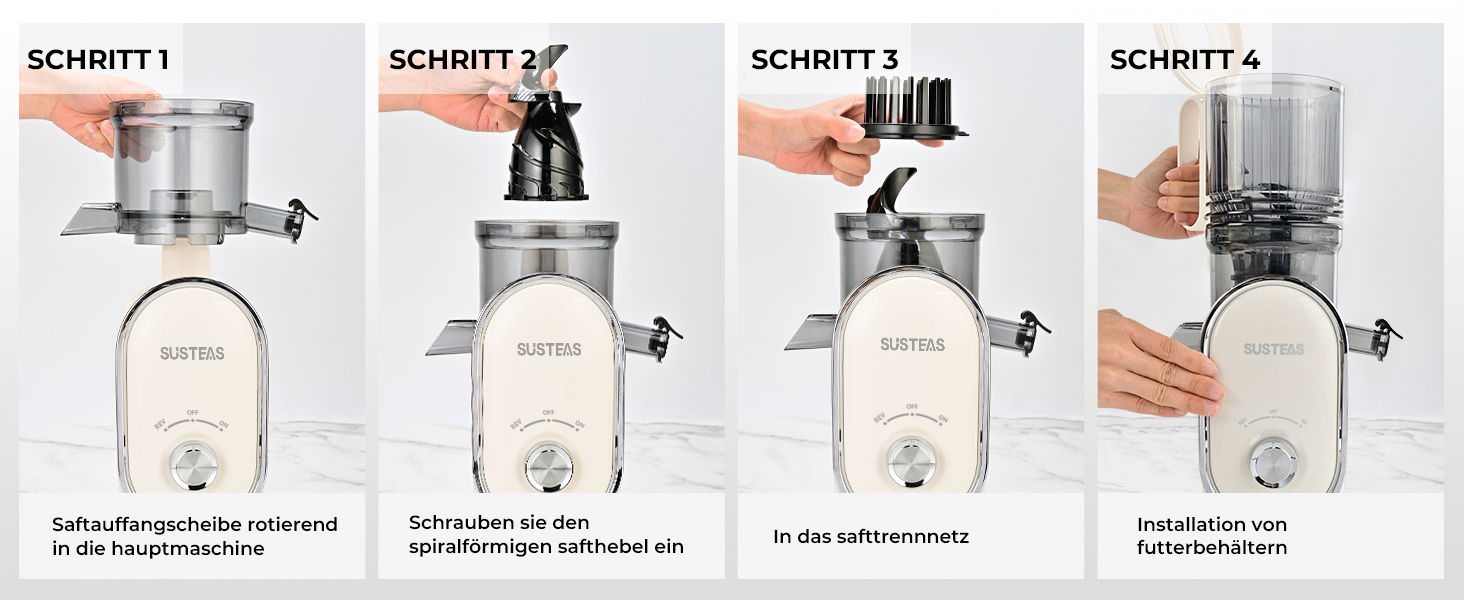 Електричний соковичавник SUSTEAS, 133 мм, повільний віджим, 300 Вт, 1.5 л, для цілих фруктів та овочів, легкий у чищенні, висока вихідність соку, білий