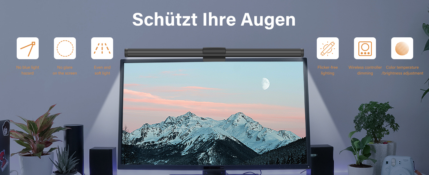 LED лампа на монітор з USB, захист очей, регульоване освітлення, сенсорний екран, 44 см